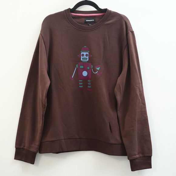 BONOBOS Critter Supersoft Fleece Crew Sweater Embroidered Long Sleeve L 283311 - Picture 1 of 6